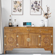 古榆情怀家具现代中式老榆木餐边柜实木储物碗柜子雕花装饰玄关柜