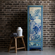 古朴彩漆手绘新中式青花瓷边角储物柜仿古做旧家具摆设角柜