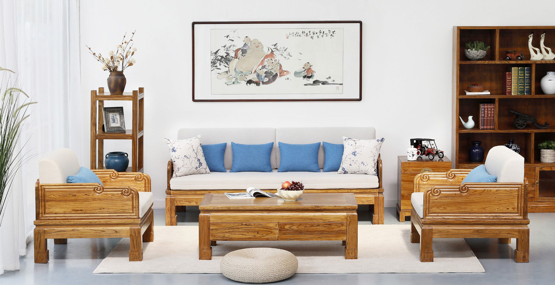 老榆木家具 沙发 实木沙发 多功能沙发 推拉沙发 沙发床 新中式 全屋定制 装修 古朴年代 实木家具